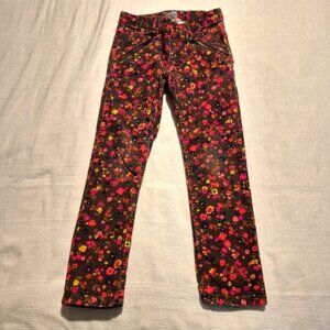 Lands' End girls size 6 brown corduroy pants with flowers, guc for knee fade
